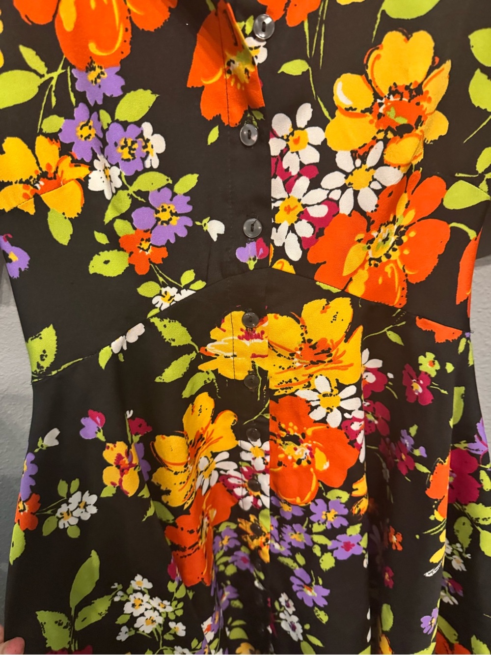 Retro Vintage Floral Button-Front Fit & Mini Flare Dress Bold 70’s Style 🌺 - Picture 7 of 14